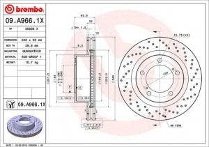 Диск тормозной передний перфорированный TOYOTA LAND CRUISER 200 09.A966.1X 09A9661X BREMBO