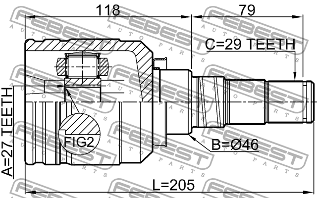 ШРУС внутренний левый 27X46X29 NISSAN MAXIMA/CEFIRO A32 1994-2000 0211-CA33LH 0211-CA33LH FEBEST
