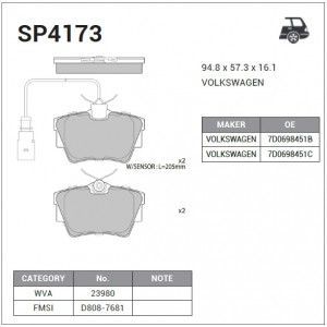 Колодки задние VW TRANSPORTER IV SP4173 SP4173 SANGSIN