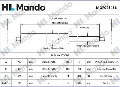 Амортизатор HYUNDAI Sonata NF (04-) капота (1шт.) MANDO MOP045456 MANDO