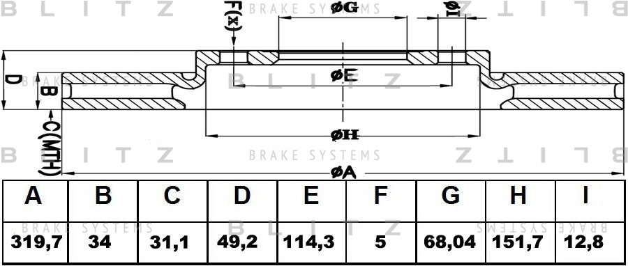 Диск тормозной передний вентилируемый INFINITI FX 35/45 03- BS0378 BS0378 BLITZ