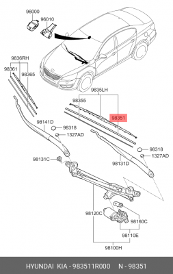 НАКЛАДКА ЩЕТКИ СТЕКЛООЧИСТИТЕЛЯ 98351-1R000 98351-1R000 HYUNDAI KIA