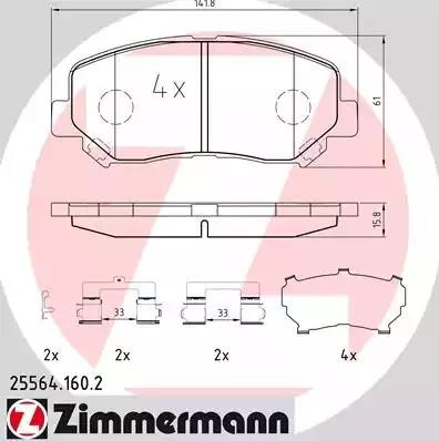 колодки дисковые !перед. 142x61x16 \ Mazda CX-5 2.0/2.0D 11> 255641602 ZIMMERMANN