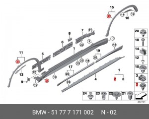 Клипса BMW X5 подкрылка заднего OE 51 77 7 171 002 BMW