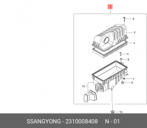 Фильтр воздушный SSANGYONG Rexton (03-) (D27) в сборе OE 2310008408 SSANG YONG
