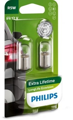 Лампа 12V R5W BA15s блистер (2шт.) Long Life Eco Vision PHILIPS 12821LLECOB2 PHILIPS