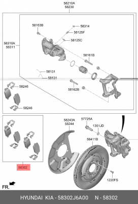 Колодки тормозные HYUNDAI G90 (19-) KIA K900 (18-) задние (4шт.) OE 58302J6A00 HYUNDAI KIA