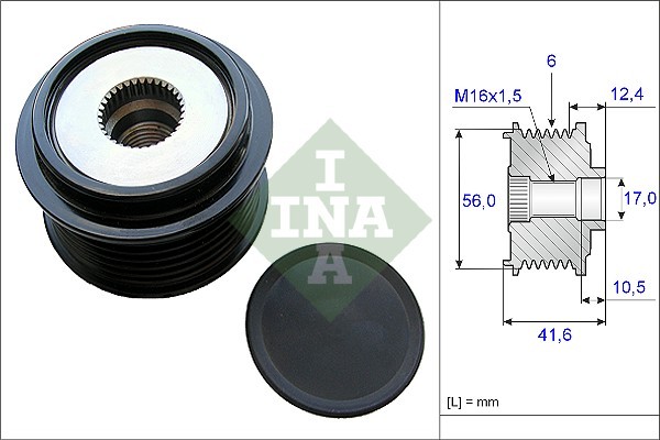 Шкив генератора AUDI A4 (B8), A6 (C7), VW TRANSPORTER V-VI 535021010 535021010 INA