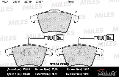 Колодки тормозные передние (с датчиком) (Смесь Semi-Metallic) (VW TOUAREG R16 03 E100298 MILES