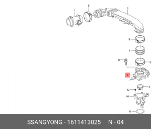 Заслонка SSANGYONG Actyon (07-),Kyron (07-),Rexton (02-) (E23) дроссельная OE 1611413025 SSANG YONG