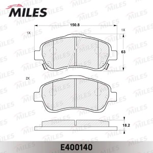 Колодки тормозные передние (без датчика) (Смесь Low-Metallic) TOYOTA AVENSIS 03/ E400140 MILES