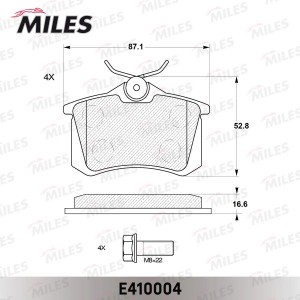 Колодки тормозные задние (Смесь Low-Metallic) AUDI 96-/CITROEN 99-/RENAULT 98-/P E410004 MILES