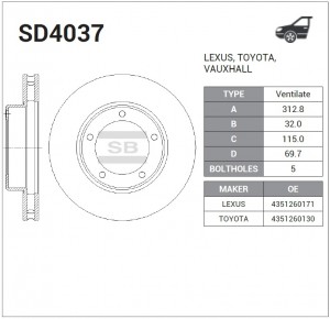 Диск тормозной Toyota Land Cruiser 100 4.7/4.2TD 98 SD4037 SD4037 SANGSIN