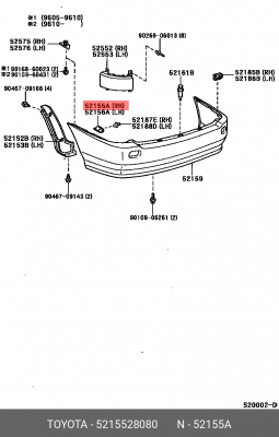 Кронштейн крепления заднего бампера 52155-28080 TOYOTA