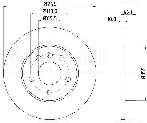 Диск торм. Opel Astra H (04-) зад. d=264, 5 отв. (перф/слот/окраш) (DF 281s) PRO DF 281S TRIALLI