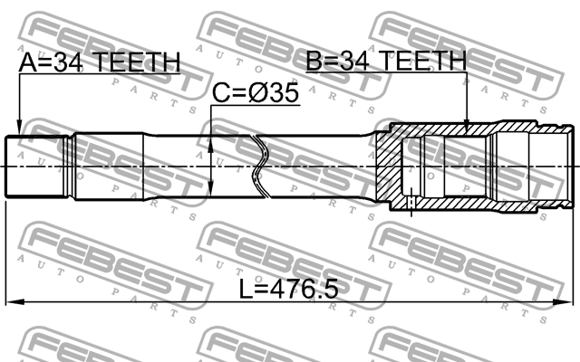 ПОЛУОСЬ ПРАВАЯ 34X478X34 подходит для TOYOTA LAND CRUISER URJ202,UZJ200,VDJ200 2 0112-UZJ200F FEBEST