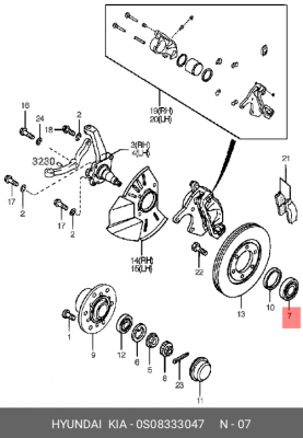 Подшипник ступицы HYUNDAI Porter,Porter 2 передней внутренний OE 0S08333047 HYUNDAI KIA