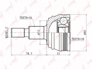 ШРУС наружный VW Bora,Golf 4,Jetta AUDI A3 SKODA Octavia (1.4/1.6/1.9) комплект  CO-2800 LYNXAUTO