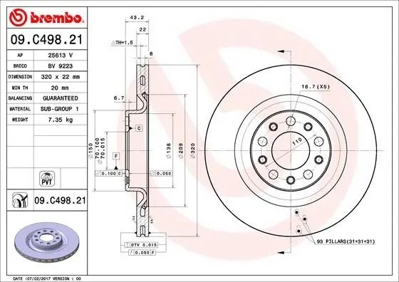 Диск тормозной 09.C498.21 09.C498.21 BREMBO