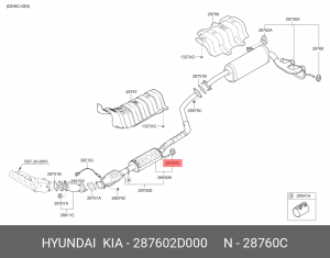 Крепеж HYUNDAI Elantra (00-),Coupe,Tucson KIA Spectra,Cerato глушителя OE 287602D000 HYUNDAI KIA