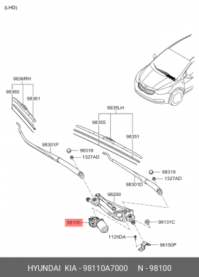 Мотор-редуктор стеклоочистителя KIA Cerato (12-18) OE 98110A7000 HYUNDAI KIA