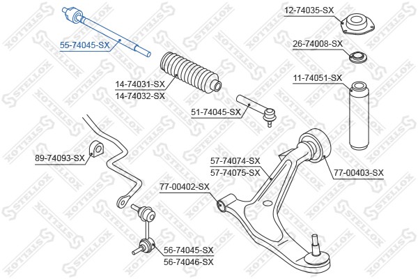 тяга рулевая!\ Nissan X-trail T30 01> 55-74045-SX STELLOX