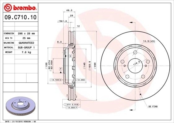 Диск тормозной 09.C710.11 09.C710.11 BREMBO