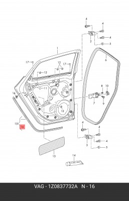 Клипса VW Golf уплотнителя двери OE 1Z0 837 732 A VAG