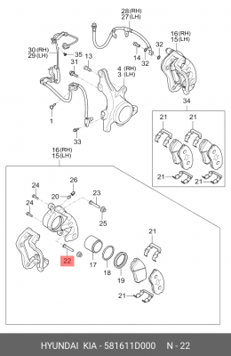 Палец суппорта HYUNDAI Porter KIA Bongo 3 (06-) нижний OE 581611D000 HYUNDAI KIA