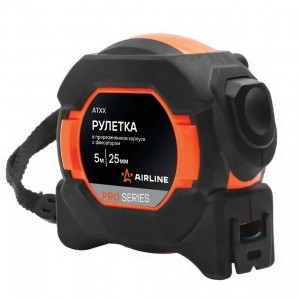 Рулетка в прорезиненном корпусе 5мх25мм PRO, автостоп, дв.магнит.зацеп, нейлон.д ATBQ020 AIRLINE