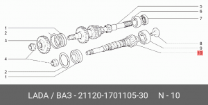 Вал КПП ВАЗ-2112 вторичный z=17 АвтоВАЗ 21120-1701105-30 LADA VAZ