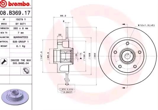 Диск тормозной (с подшипником) 08.B369.17 08.B369.17 BREMBO