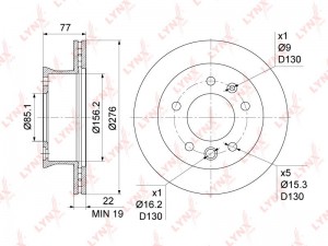 Диск тормозной передний (276x22) подходит для MB Sprinter 2.2D-3.5D 95-06 BN-107 BN-1079 LYNXAUTO