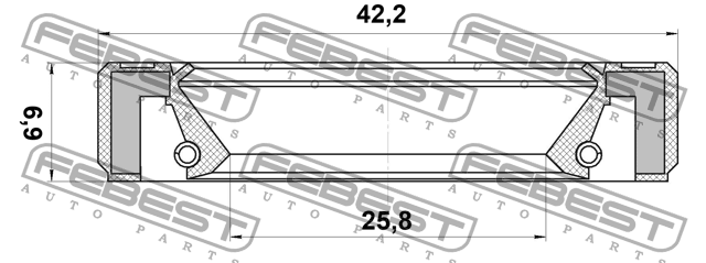 Сальник коробки скоростей 25.8x42.2x6.9x6.9 NISSAN QASHQAI 2006-2013 95GBY-27420 95GBY-27420707R FEBEST