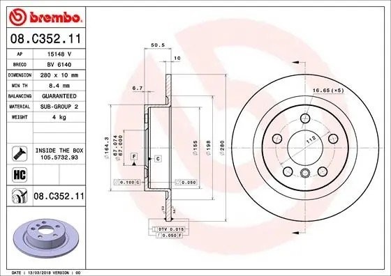 Диск тормозной 08.C352.11 08C35211 BREMBO