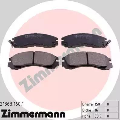 колодки дисковые !перед. 150x59x16 \ Mitsubishi Galant 2.0/2.5/2.4GDi 89>/L200 2 21363.160.1 ZIMMERMANN