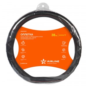 Оплетка на руль (M) AIRLINE экокожа, D-образная форма, рельеф, текстура карбон ч ADWO005 AIRLINE