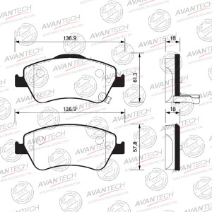 Колодки тормозные дисковые Avantech передние (противоскрипная пластина в компл.) AV818 AVANTECH