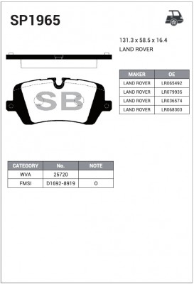 Колодки тормозные LAND ROVER Range Rover (12-) задние (4шт.) SANGSIN SP1965 SANGSIN