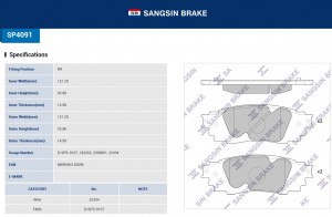 Колодки тормозные дисковые Lexus RX 450 15 SP4091 SP4091 SANGSIN