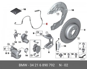 датчик износа тормозных колодок!\ BMW 5 G31 34 21 6 890 792 BMW