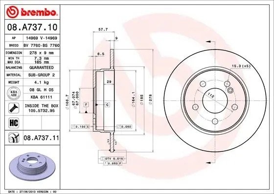 Диск тормозной Brembo Painted Disc 08.A737.11 08.A737.11 BREMBO