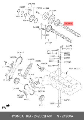 Вал распределительный HYUNDAI Santa Fe (18-) (2.2) KIA Sorento (18-) (2.2) выпус 242002F601 HYUNDAI KIA