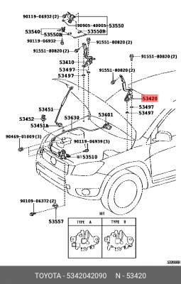 Петля капота (компл.), левая 53420-42090 53420-42090 TOYOTA