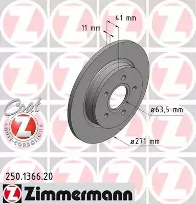 диск тормозной !задн. 271x11/41-5x108 \ Ford Focus III 1.6/2.0/1.6TD/2.0TD 11> 250.1366.20 ZIMMERMANN