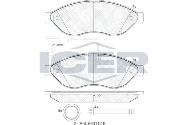 141803 колодки дисковые передние!\ Citroen Jumper,Fiat Ducato,Peugeot Boxer 2.2H 141803 ICER