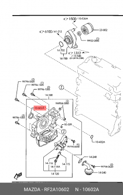 Сальник коленвала MAZDA 3 (BK),6 (GG,GH,GY),MPV передний OE RF2A10602 MAZDA