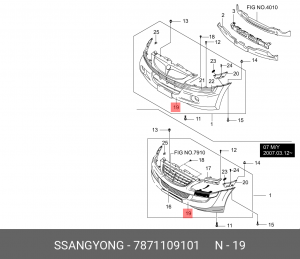 Бампер SSANGYONG Kyron (07-) передний OE 7871109101 SSANG YONG