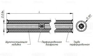 Глушитель универс. (круглый) D=101 с перф. диффузором L=800, d=42 (алюм. сталь)  EMM 3207 TRIALLI