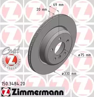 Диск тормозной BMW 5 (F10,F18) задний (1шт.) ZIMMERMANN 150.3484.20 ZIMMERMANN
